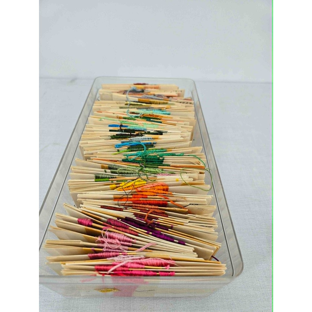 Vintage Embroidery Floss Lot Multicolor Thread on Cards with Storage Bin